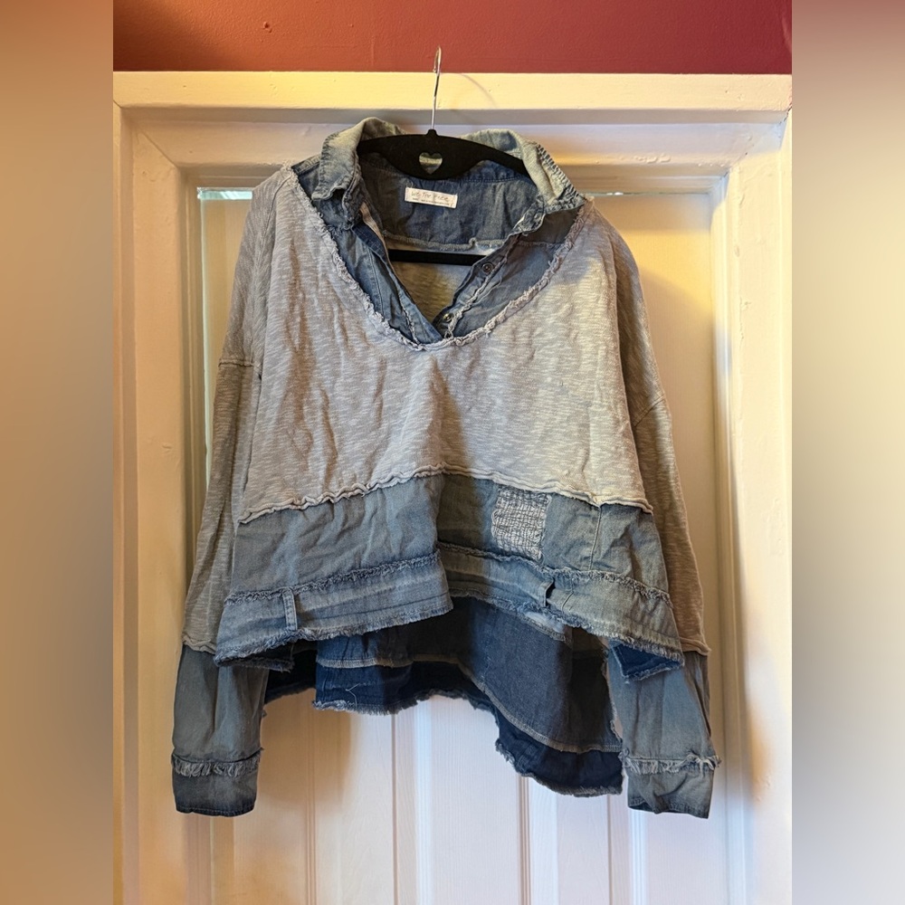 We The Free Blue Denim Top